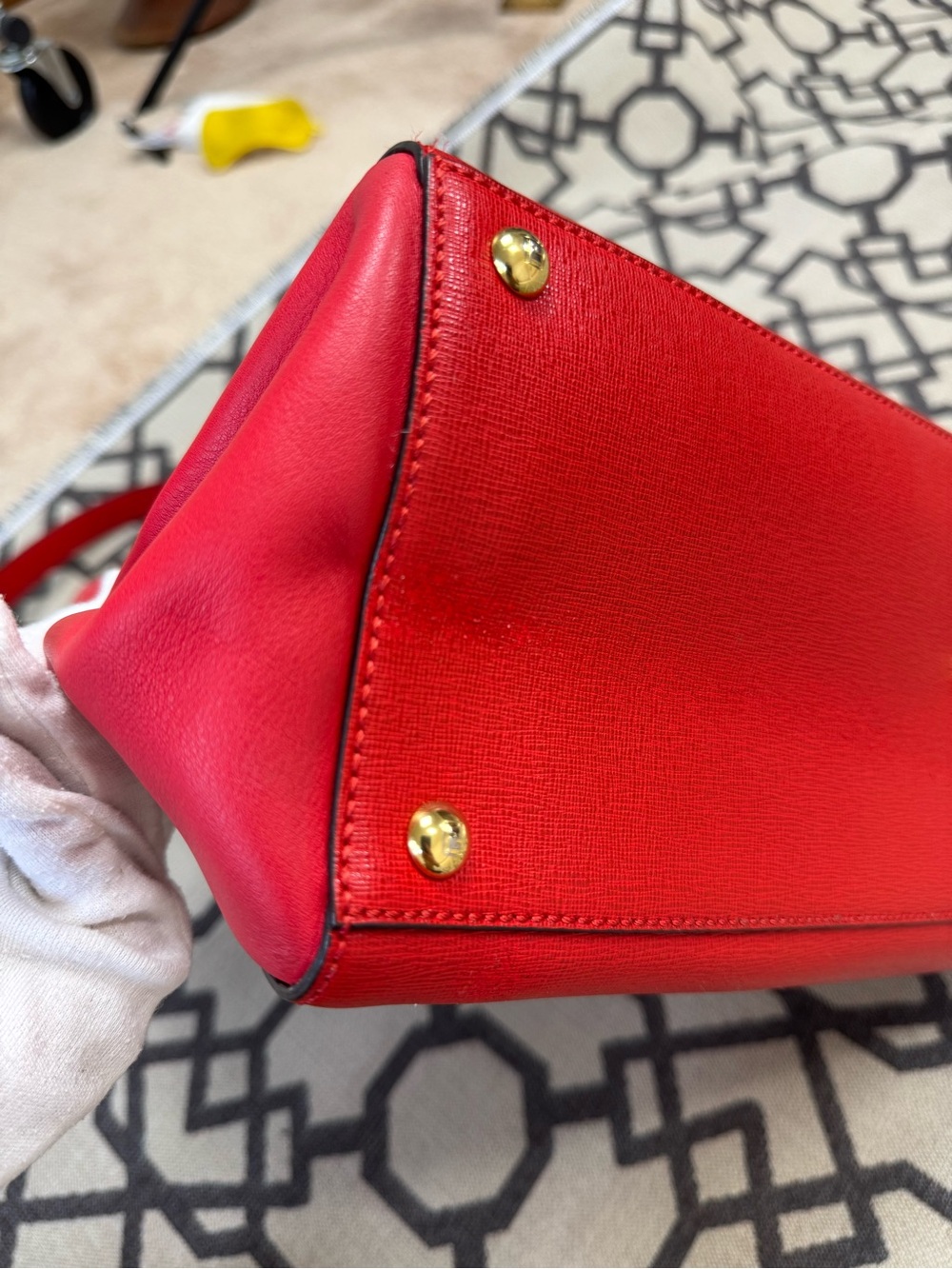Fendi 2Jours Elite Vitello Leather Tote Bag Rosso Fiamma Red Medium - Picture 9 of 17